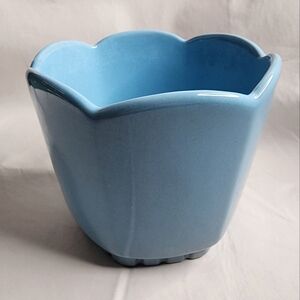 Vintage Frankoma Pottery Planter Small Blue Scalloped Edge 4" Tall  #37